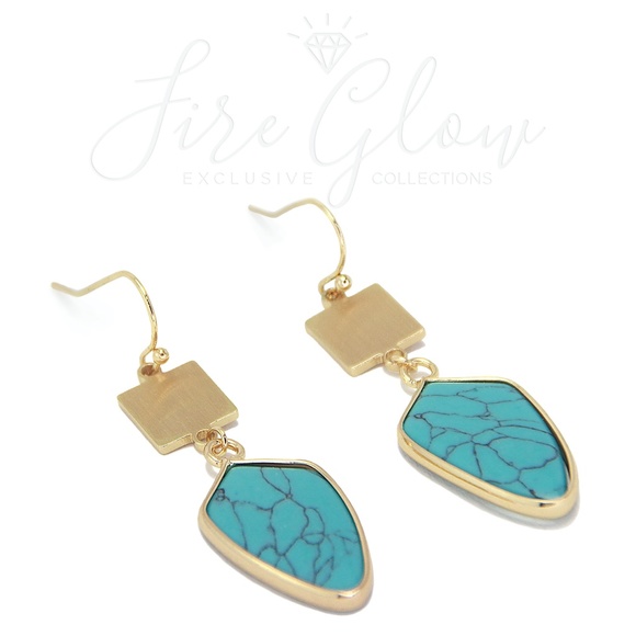 Turquoise Arrowhead Drop Earrings Brushed Square - Picture 5 of 11